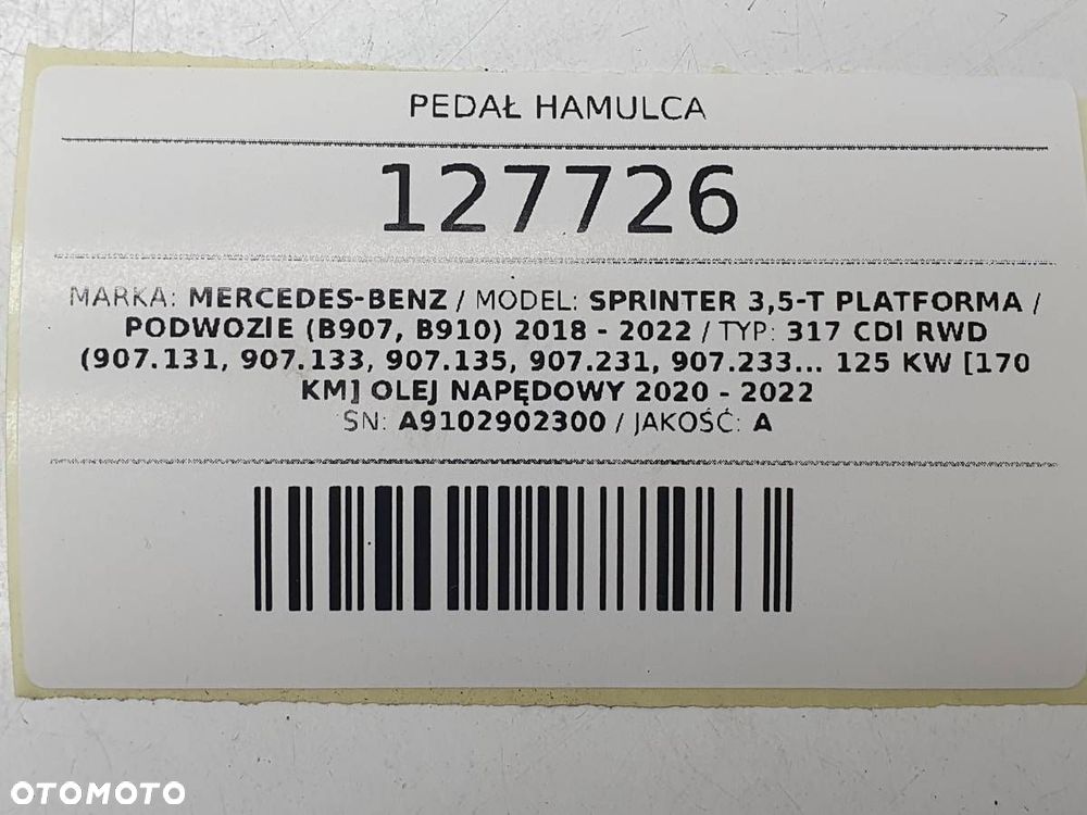 PEDAŁ HAMULCA HAMULEC SPRINTER W907 W910 A9102902300 - 6