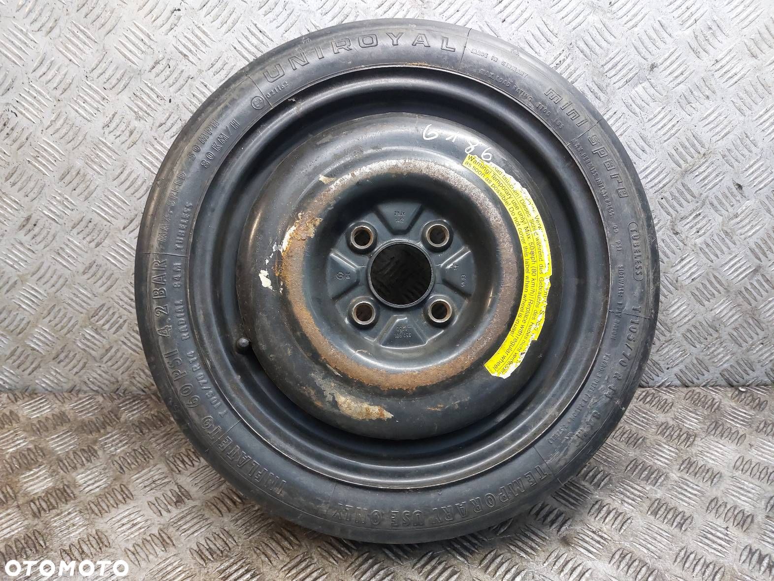DOJAZDÓWKA 4X100 3,5Jx14 ET35 FI57,1 105/70R14 UNIROYAL VOLKSWAGEN - 1