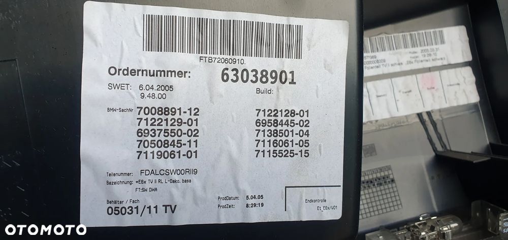 Boczek drzwi tapicerka lewy przód przednia lewa BMW 6 E63 - 7