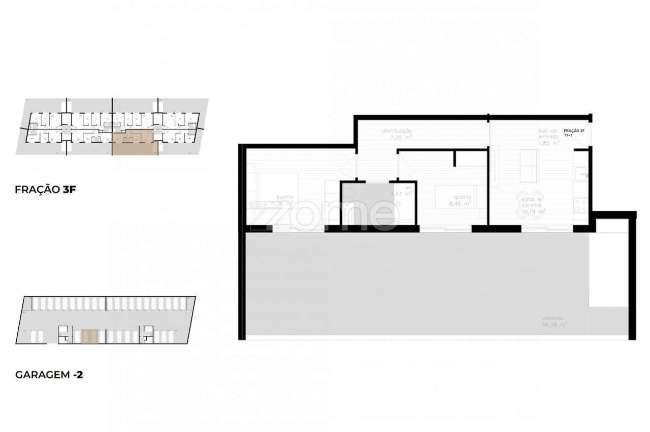 Apartamento T2 (3F) localizado no piso 3, com área total de 147.2 m2. - Grande imagem: 2/23