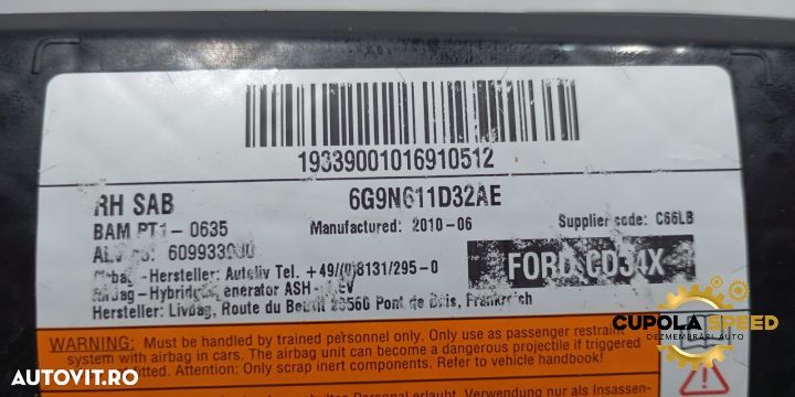 Airbag scaun dreapta fata 6G9N611D32AE Ford S-Max 1 [facelift] [2010 - 2
