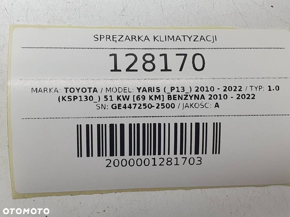 SPRĘŻARKA KOMPRESOR KLIMATYZACJI TOYOTA YARIS III 1.0 B GE447250-2500 - 9