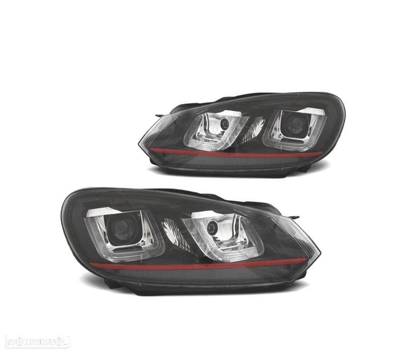 FAROIS FRONTAIS VOLKSWAGEN VW GOLF MK6 08-13 LUZ DIURNA FUNDO PRETO VERMELHOS - 1