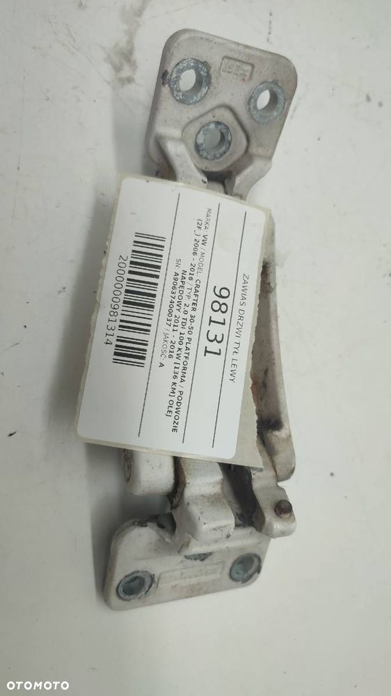 ZAWIAS DRZWI TYŁ LEWY VW CRAFTER 30-50 Platforma / podwozie (2F_) 2006 - 2016 2.0 TDI 100 kW [136 KM] olej napędowy 2011 - 2016 A90637400037 - 3