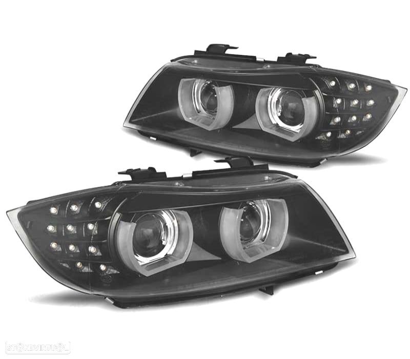 FARÓIS ANGEL EYES AFS U 3D XENON LED BMW SERIE 3 E90 E91 08-12 FUNDO PRETO - 1