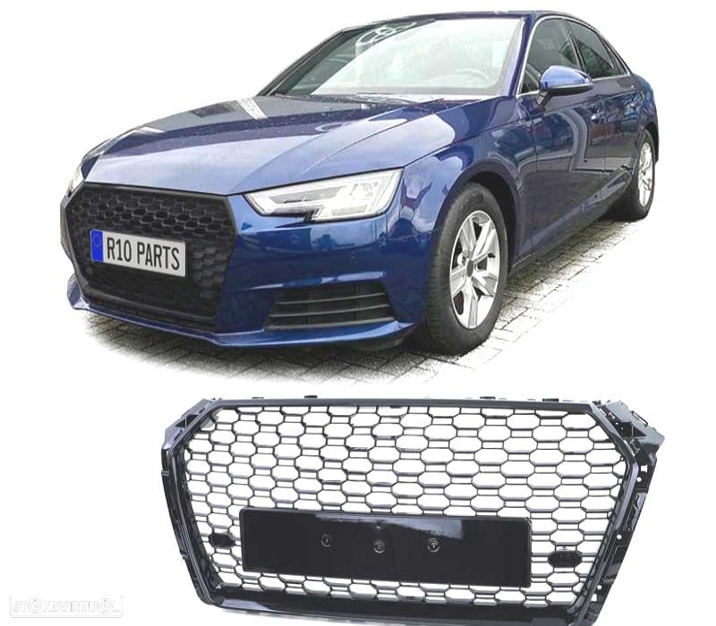GRELHA FRONTAL AUDI A4 B9 15-19 LOOK RS4 PRETO BRILHANTE PDC - 1