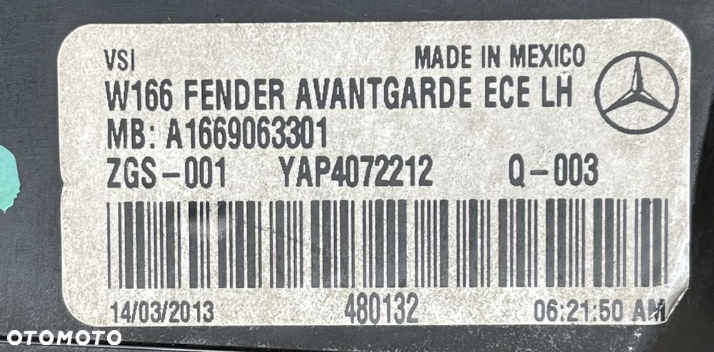 MERCEDES ML 166  LAMPA LEWA TYŁ TYLNA  A1669063301 14/03/2013 - 9