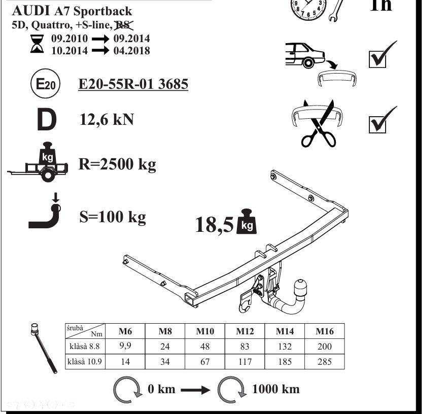Hak Audi  A6, A6 Avant, 2014-2018  A7 Sportback prod. od 03.2011r - 3