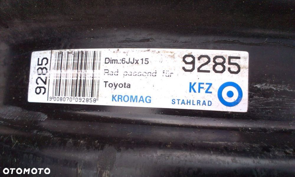 15” - FELGI - 4x100 , r15 cali - Oryginał TOYOTA Yaris , Aygo , Corolla , IQ - MAZDA 2 - SUZUKI  Swift Ignis - KIA Rio - Stalowe Koło Dojazdowe Rezerwowe Zapasowe Dojazdówka Zapasówka Rezerwa id - 2