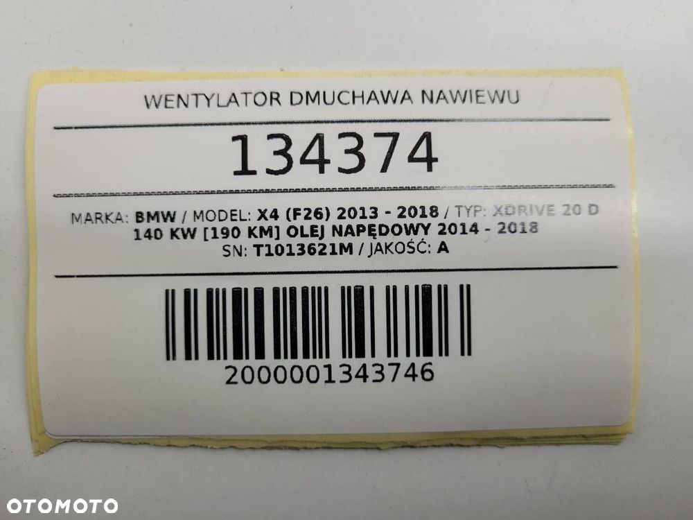 WENTYLATOR DMUCHAWA NAWIEWU BMW X4 F26 T1013621M ORYGINAŁ - 8