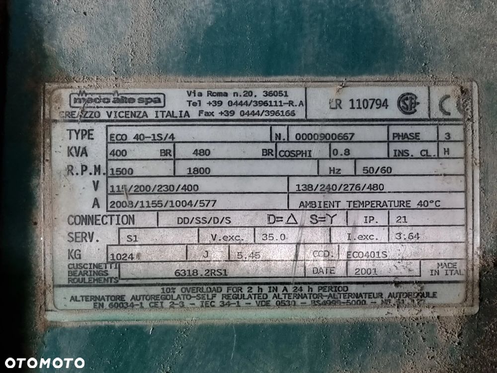 Volvo Agregat, Generator GMI VOLVO PENTA 375 kVA - 31