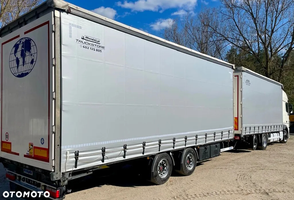 DAF XF480 SUPER SPACE CAB 6x2 JUMBO OŚ PODNOSZONA AUTOMAT SPOJLERY STANDKLIMA 2xALUTANK SKÓRA LED FIRANKA DŁ:7.40m + PRZYCZEPA PANAV TANDEM FIRANKA DŁ:8.20m SAF ZESTAW PRZESTRZENNY PRZEJAZDOWY 120m3 NOWE PLANDEKI !!!! EURO 6 2021 - 10