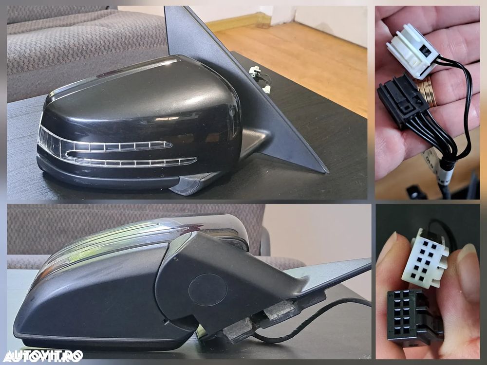 Oglinda exterioara retrovizoare stanga cu lumina ambientala si sticla electrocrom, dreapta electrica ( putin zgariata ) Originale Mercedes W204 facelift si W204 culoarea negru - 5