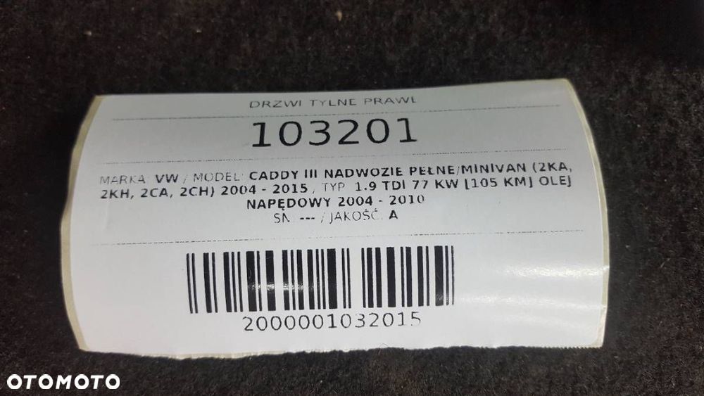 DRZWI TYŁ PRAWE KLAPA CADDY III EUROPA - 8