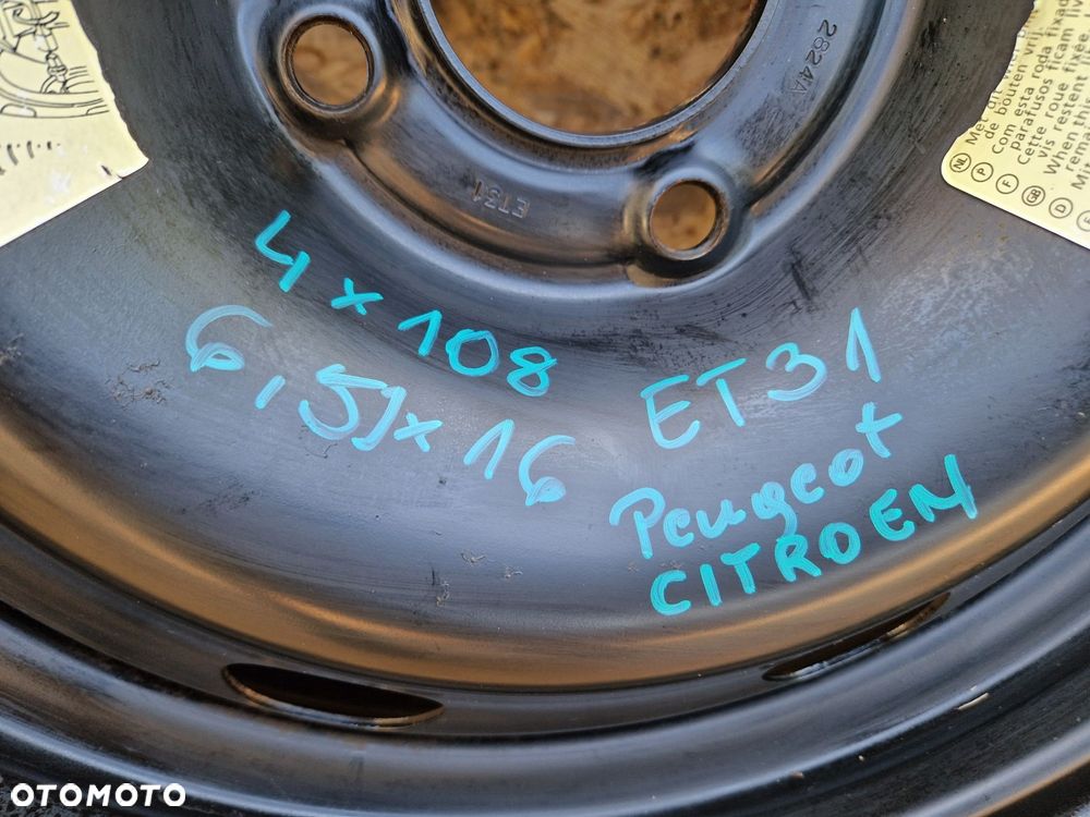 PEUGEOT CITROEN 4X108 6,5JX16 ET31KOŁO ZAPASOWE FI 65,1mm - 4