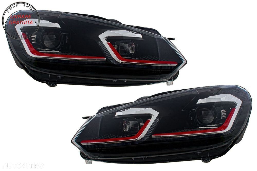 Faruri LED VW Golf 6 VI (2008-2013) Facelift G7.5 GTI Design Rosu Semnalizare Secv- livrare gratuita - 1