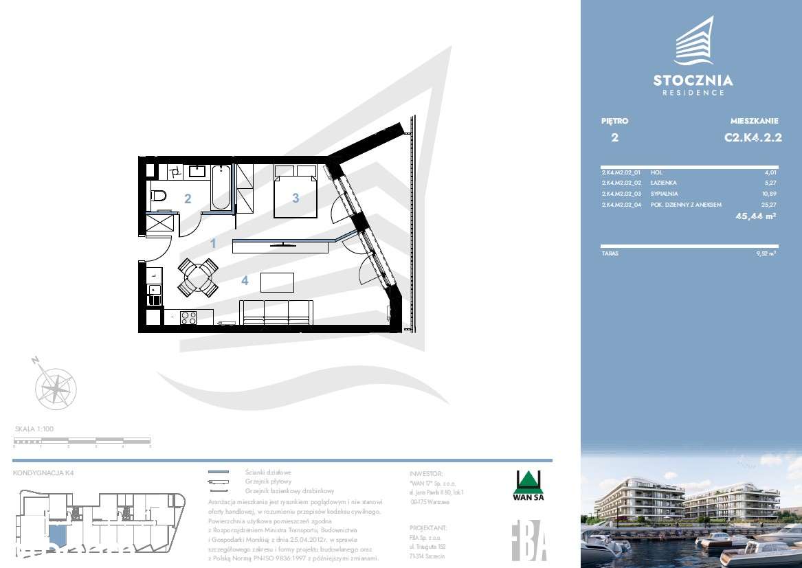 Mieszkanie 45,44 m2 + taras | Stocznia Residence