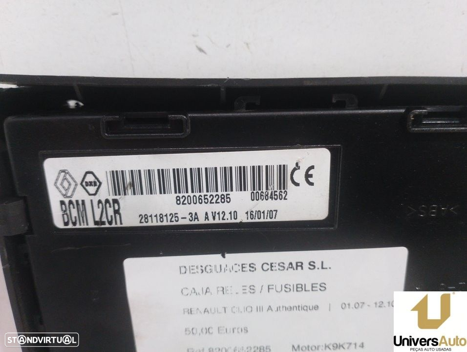 CAIXA RELÉS / FUSÍVEIS RENAULT CLIO III 2007 -8200652285 - 4