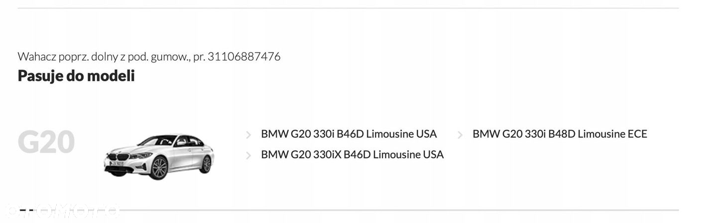 BMW 3 G20 330i WAHACZ POPRZECZNY DONLY PRAWY PRZÓD PRZEDNI 6887476 JAK NOWY - 3