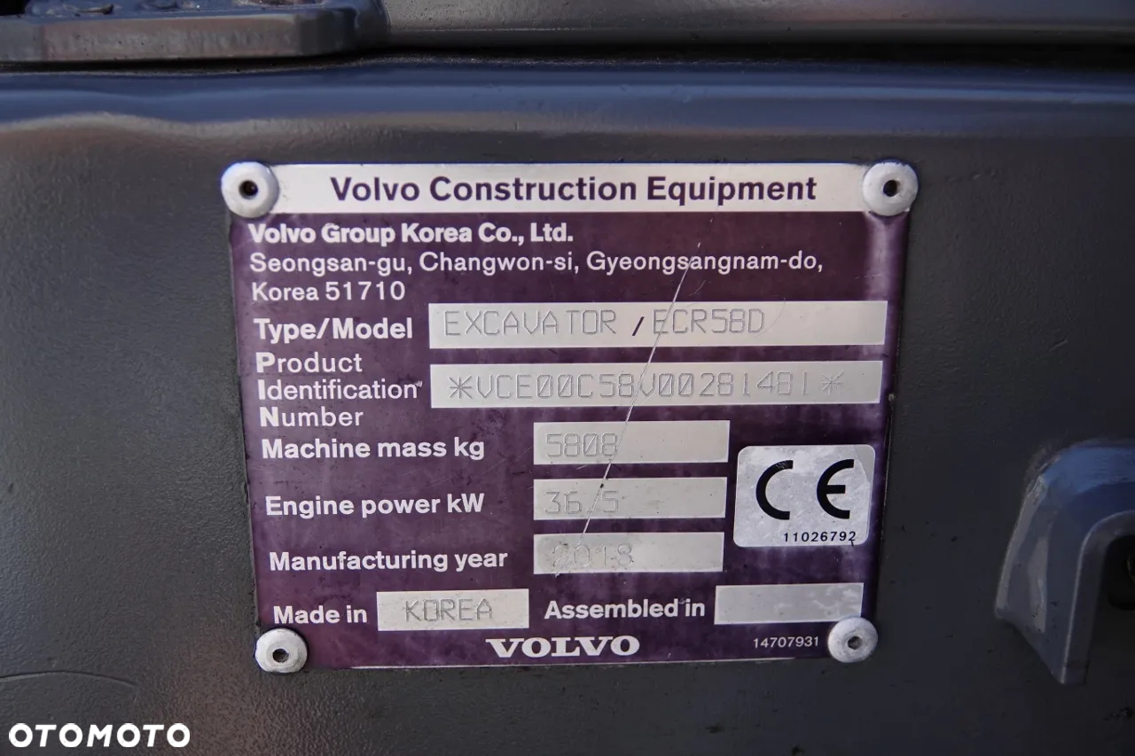 Volvo ECR58D / MINI KOPARKA / 2018 ROK / 3900 MTH / KLIMATYZACJA - 37