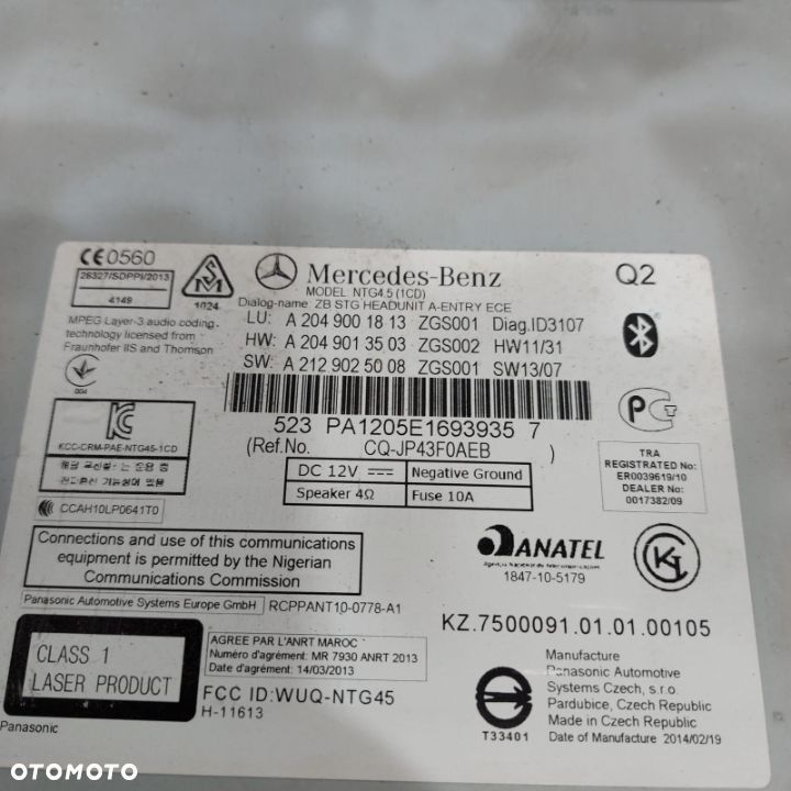 RADIO MERCEDES C W204 LIFT 2013R 2049001813 NAVI VIN - 5