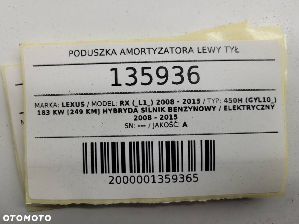 PODUSZKA AMORTYZATORA LEWY TYŁ LEXUS RX 450H III 2014 EU - 8