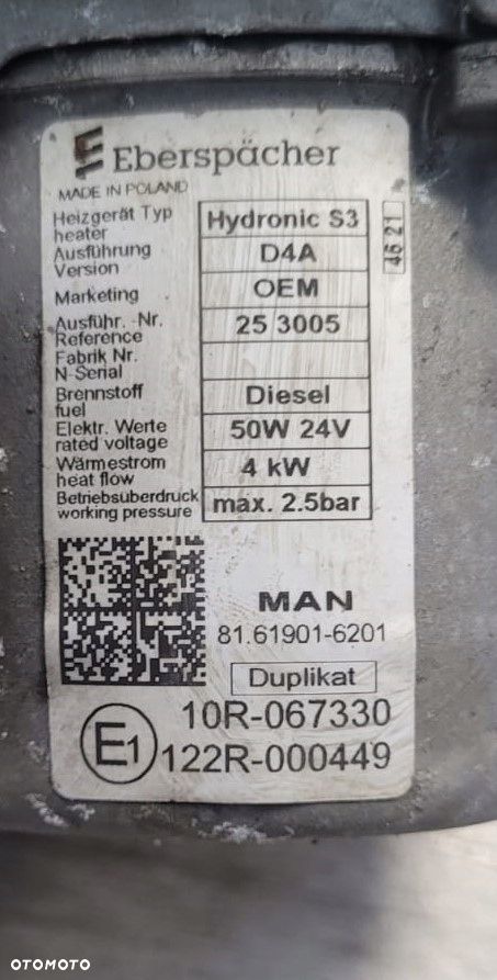 OGRZEWANIE POSTOJOWE WODNE EBERSPACHER MAN TG3 TGX TGS 2021 - 2