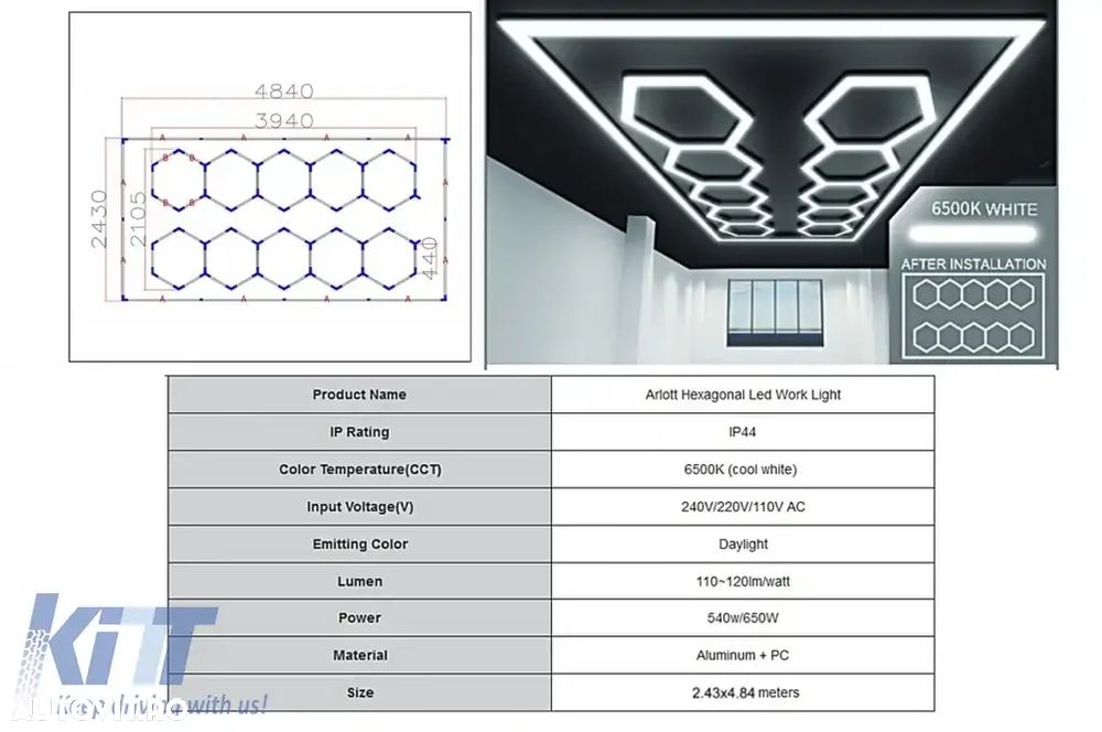 Sistem de Iluminare Plafon Hexagon / HoneyComb 3,94 x 2,10 m Lumina Ajustabila - 1