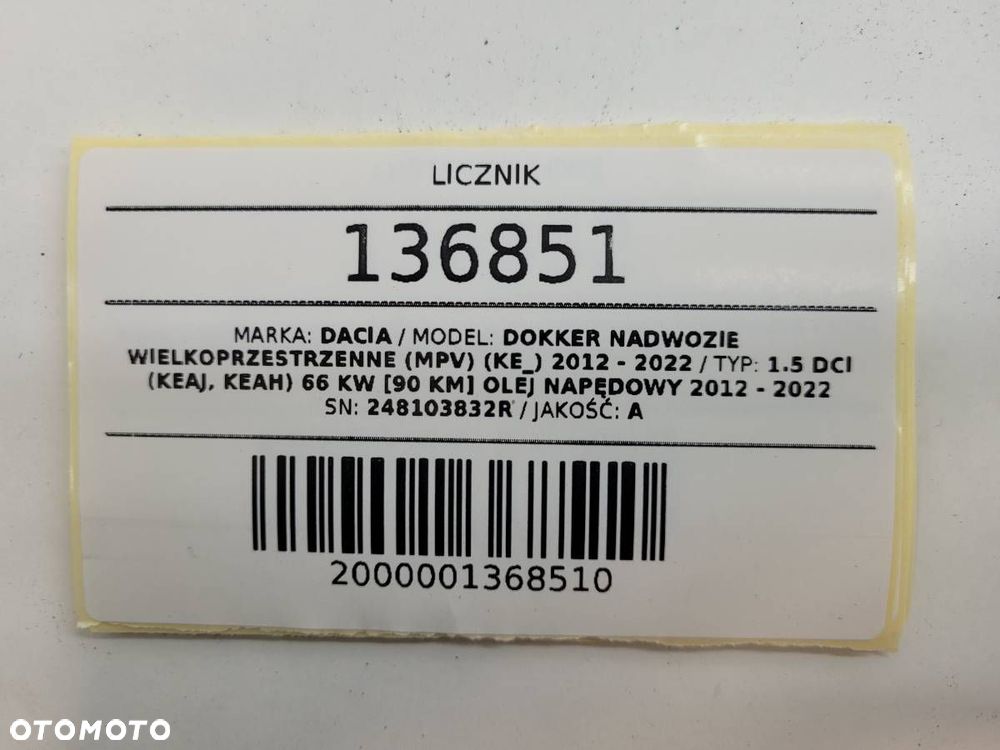 LICZNIK ZEGARY DACIA DOKKER 1.5 DCI 248103832R - 9