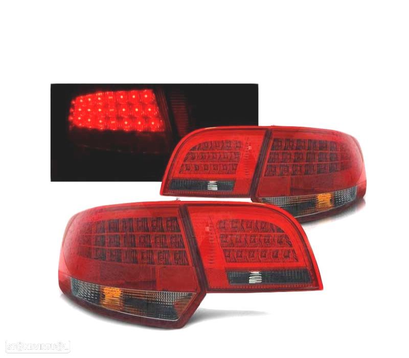 FAROLINS TRASEIROS LED AUDI A3 8P 04-08 SPORTBACK RED SMOKE VERMELHO FUMADO-ESCURECIDO - 1