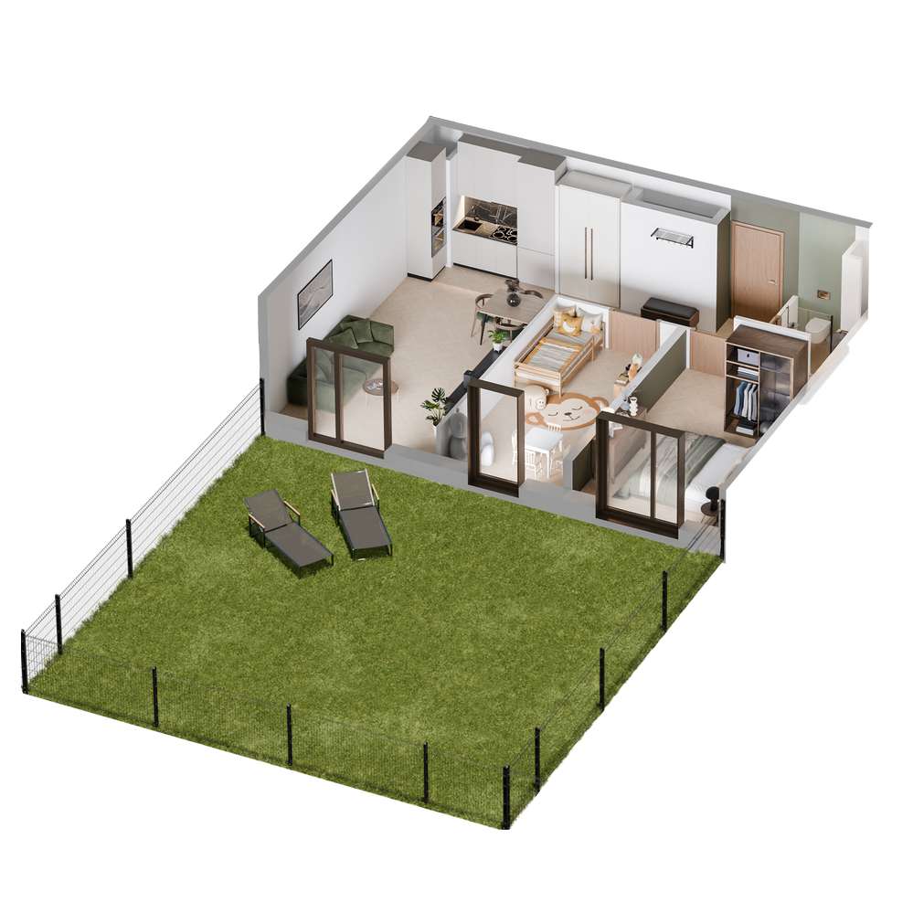3 pokoje, 54,93m², ogród 78 m², nowe, Harmony Garden