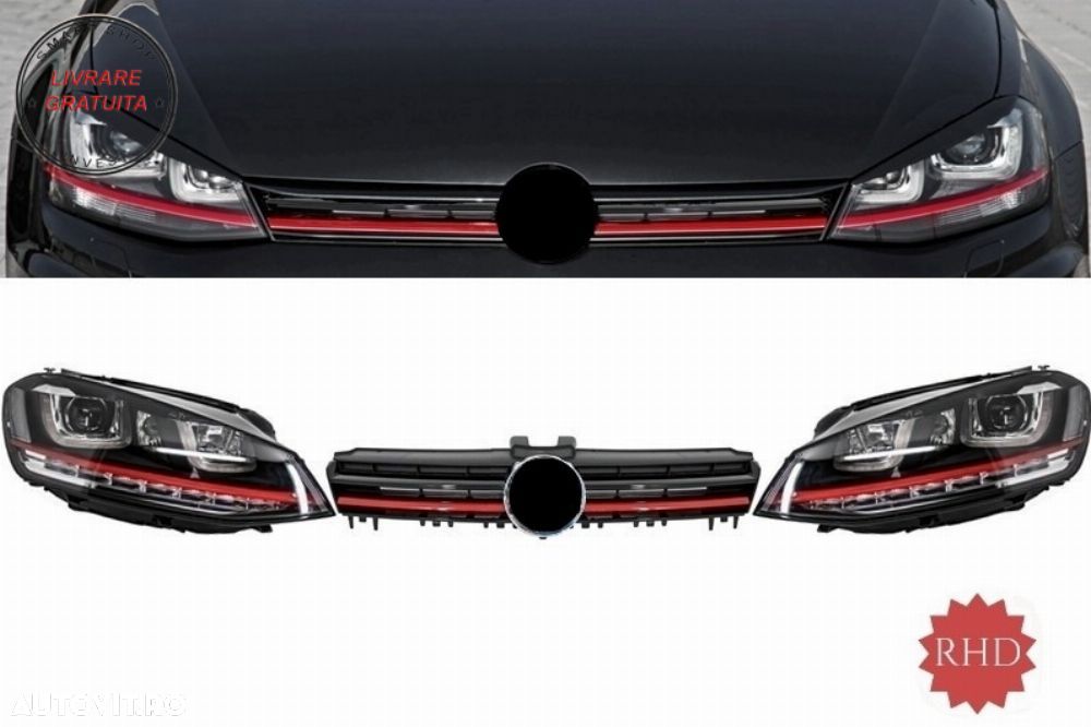 Ansamblu Faruri 3D Semnal Dinamic LED cu Grila VW Golf 7 VII (2012-2017) R20 GTI D- livrare gratuita - 1