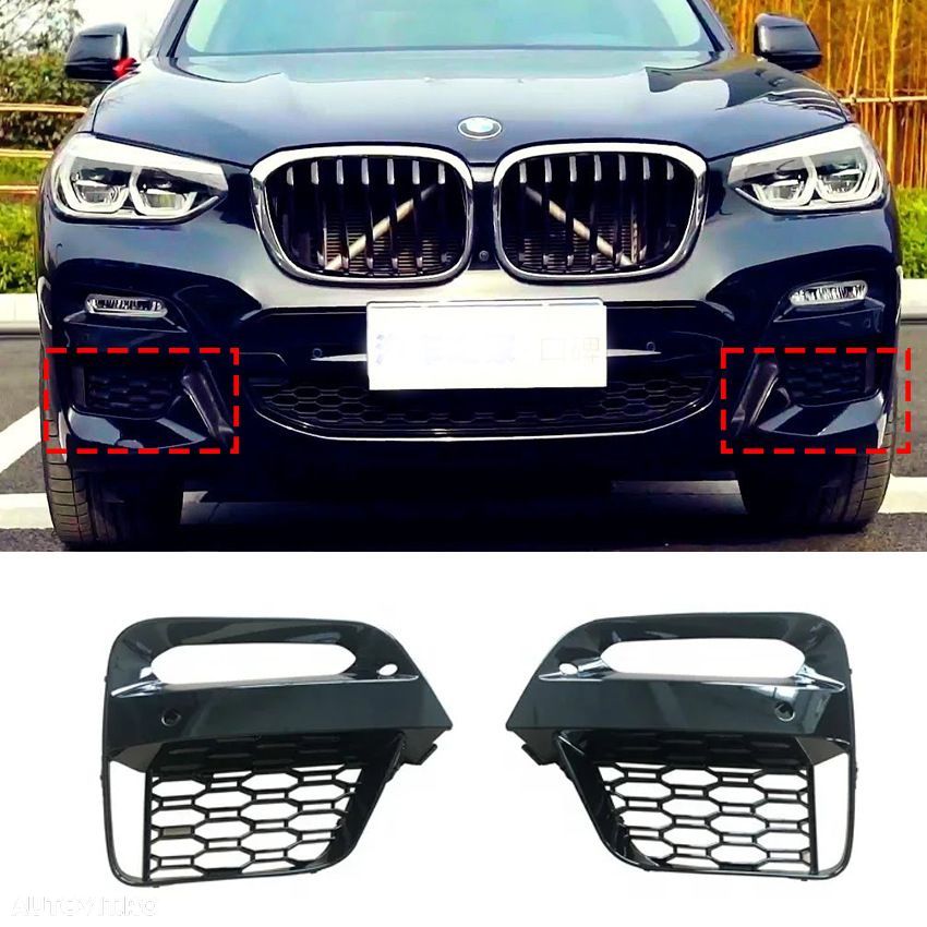 Grila bara protectie, spoiler Bmw X3 (G01), 06.2017-07.2021; X4 (G02), 03.2018-, model: pachet, M, montare fata, stanga, gaura senzor parcare; gauri proiectoare, RapidAuto - 2
