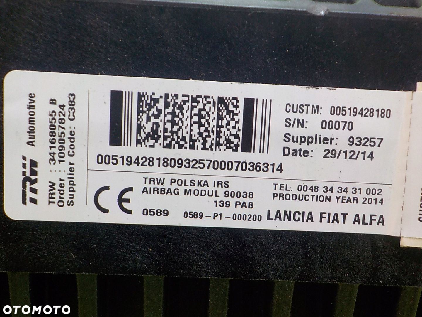 FIAT PANDA III 1.2 B 15r 5D AIRBAG poduszka pasazera 34168055B - 3
