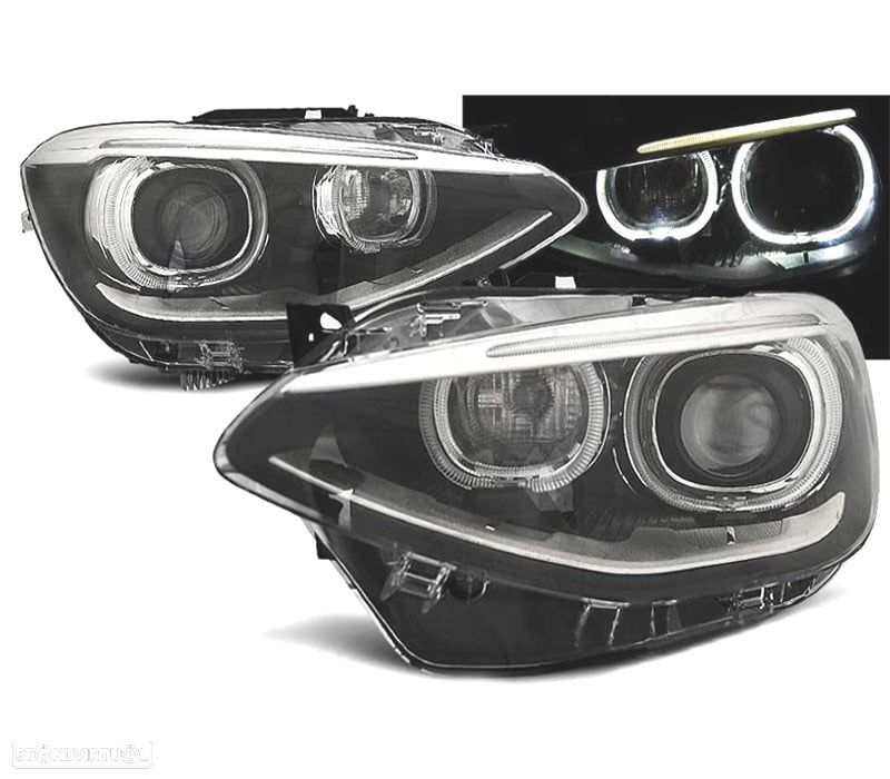 FAROIS BMW F20 F21 OLHOS DE ANGEL LED FUNDO PRETO - 1