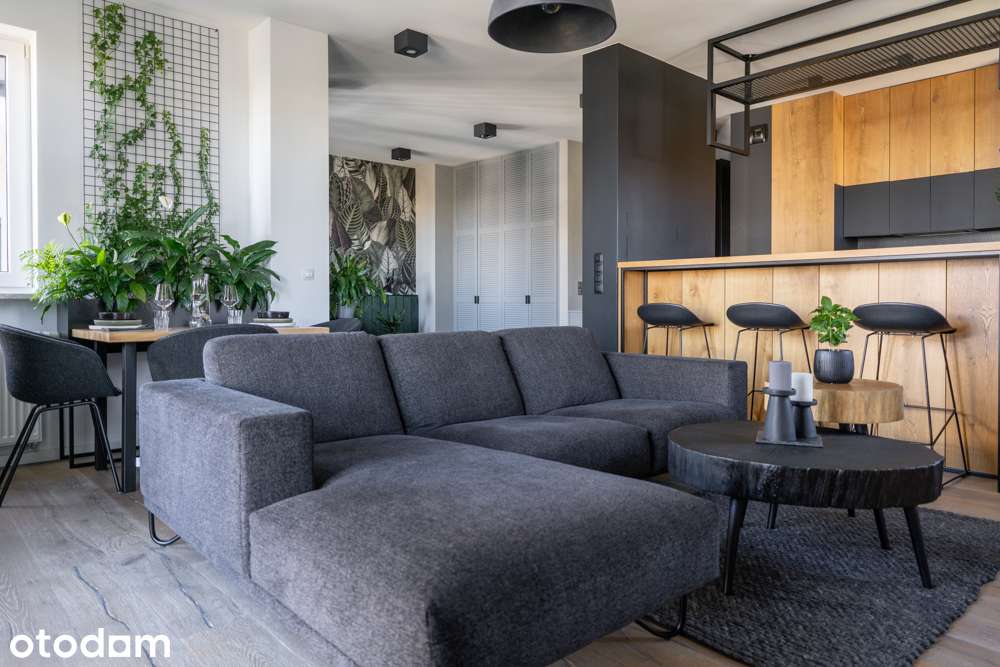 3 pokoje, styl loft premium centrum Woli, otwarta sypialnia