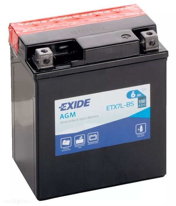 Akumulator motocyklowy EXIDE ETX7L-BS YTX7L-BS 12V 6Ah 100A EN P+ - 1