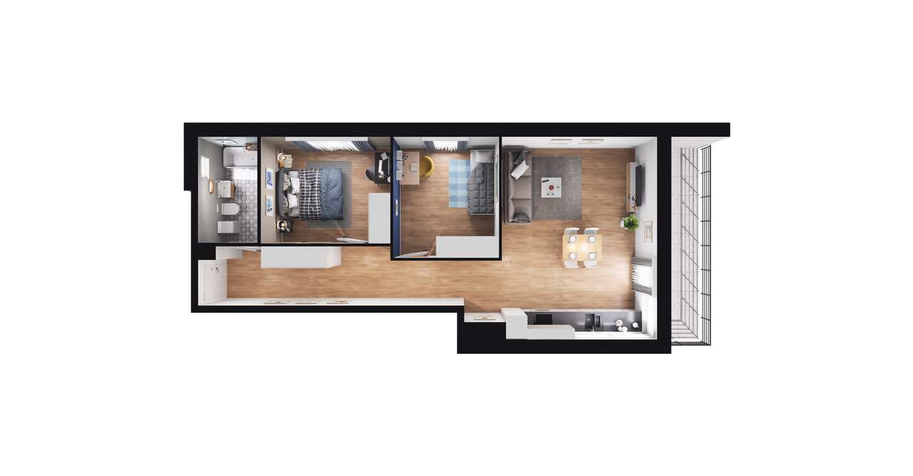 3-pokojowe mieszkanie 60m2 + balkon - Pełny obrazek: 3/11