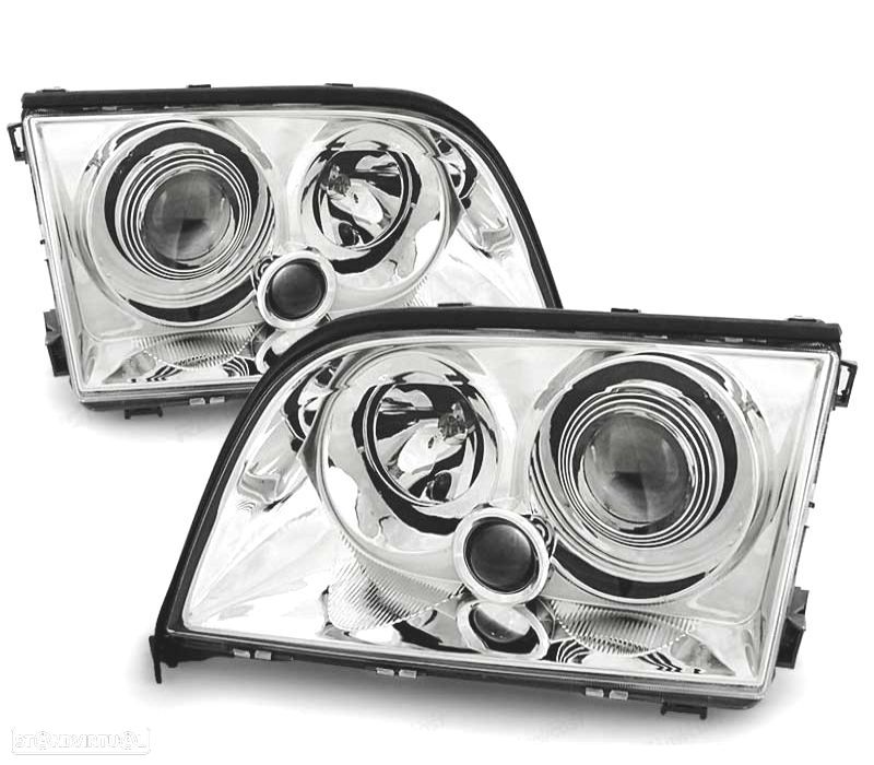 FARÓIS COM PROJETOR MERCEDES S W140 91-98 FUNDO CROMADO - 1
