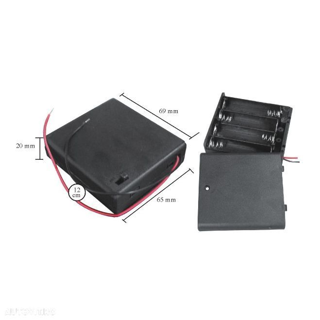 Suport baterie tip AA, 4 buc. (baterie creion), cu fir conexiune 12cm, 69x65mm - 2