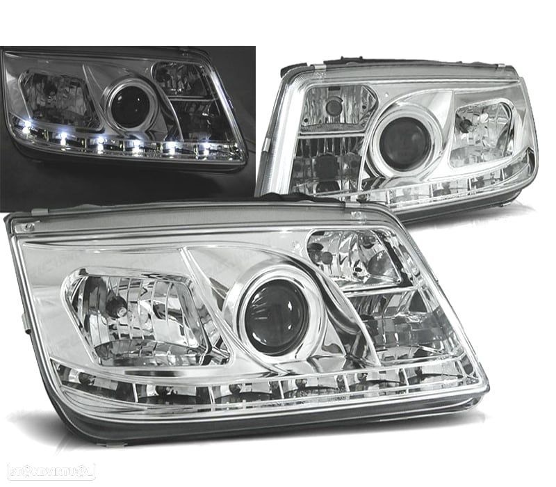 FARÓIS FRONTAIS PARA VOLKSWAGEN VW BORA 98-05 FUNDO CROMADO - 1