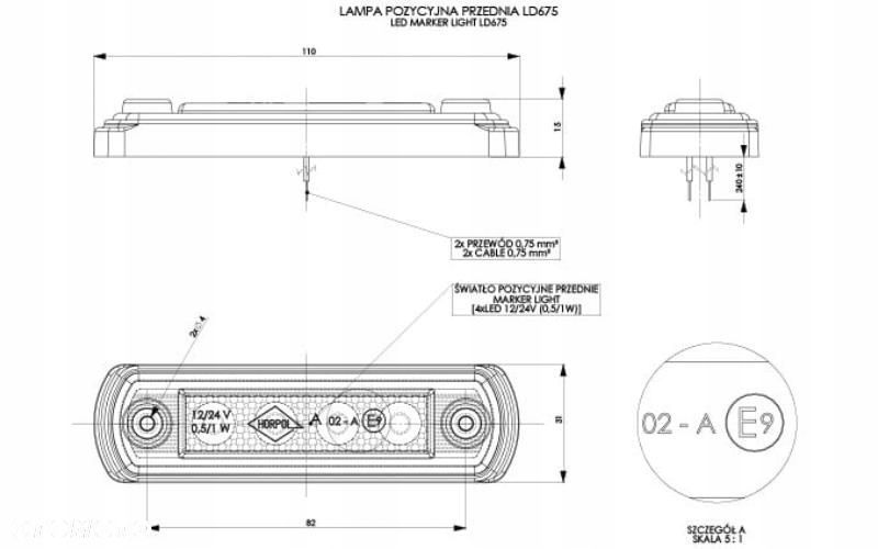 LAMPA OBRYSOWA LED NA PODSTAWIE GUMOWEJ PROSTEJ BIAŁA 12/24V UNIWERSALNA - 2