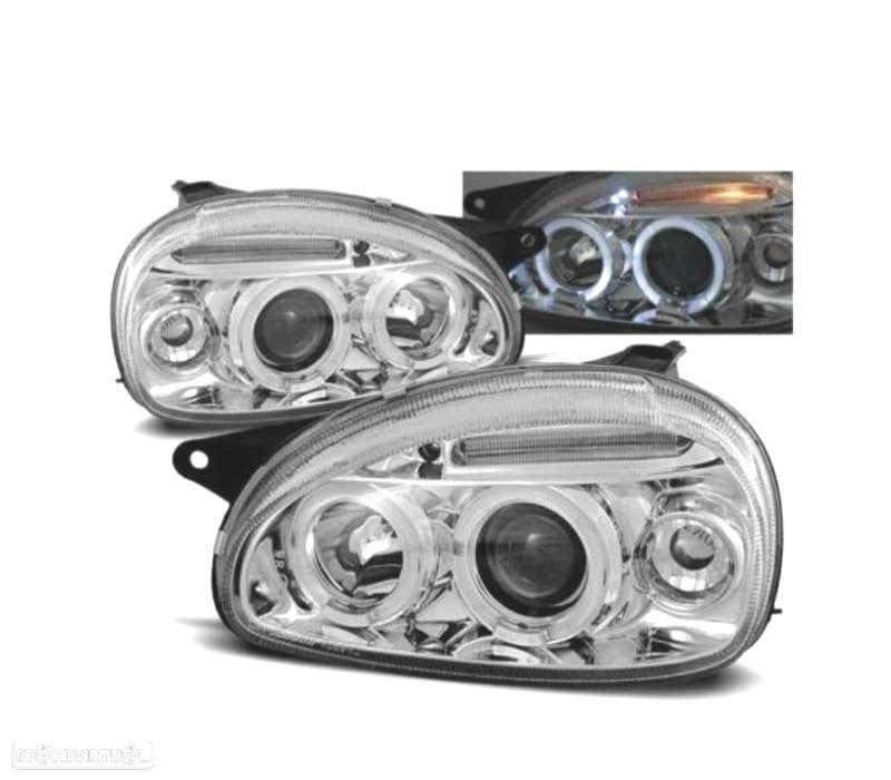 FARÓIS ANGEL EYES OPEL CORSA B 93-00 FUNDO CROMADO MAN. - 3