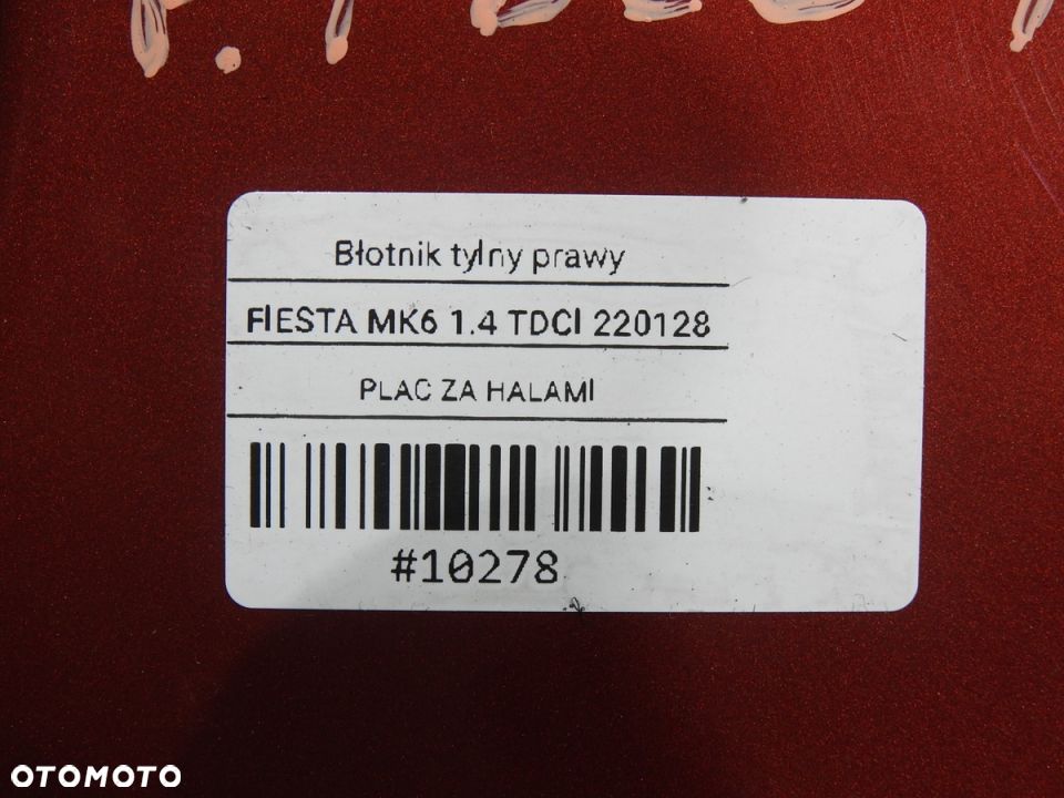 ĆWIARTKA BŁOTNIK PRAWY TYŁ T9 FORD FIESTA MK7 - 9