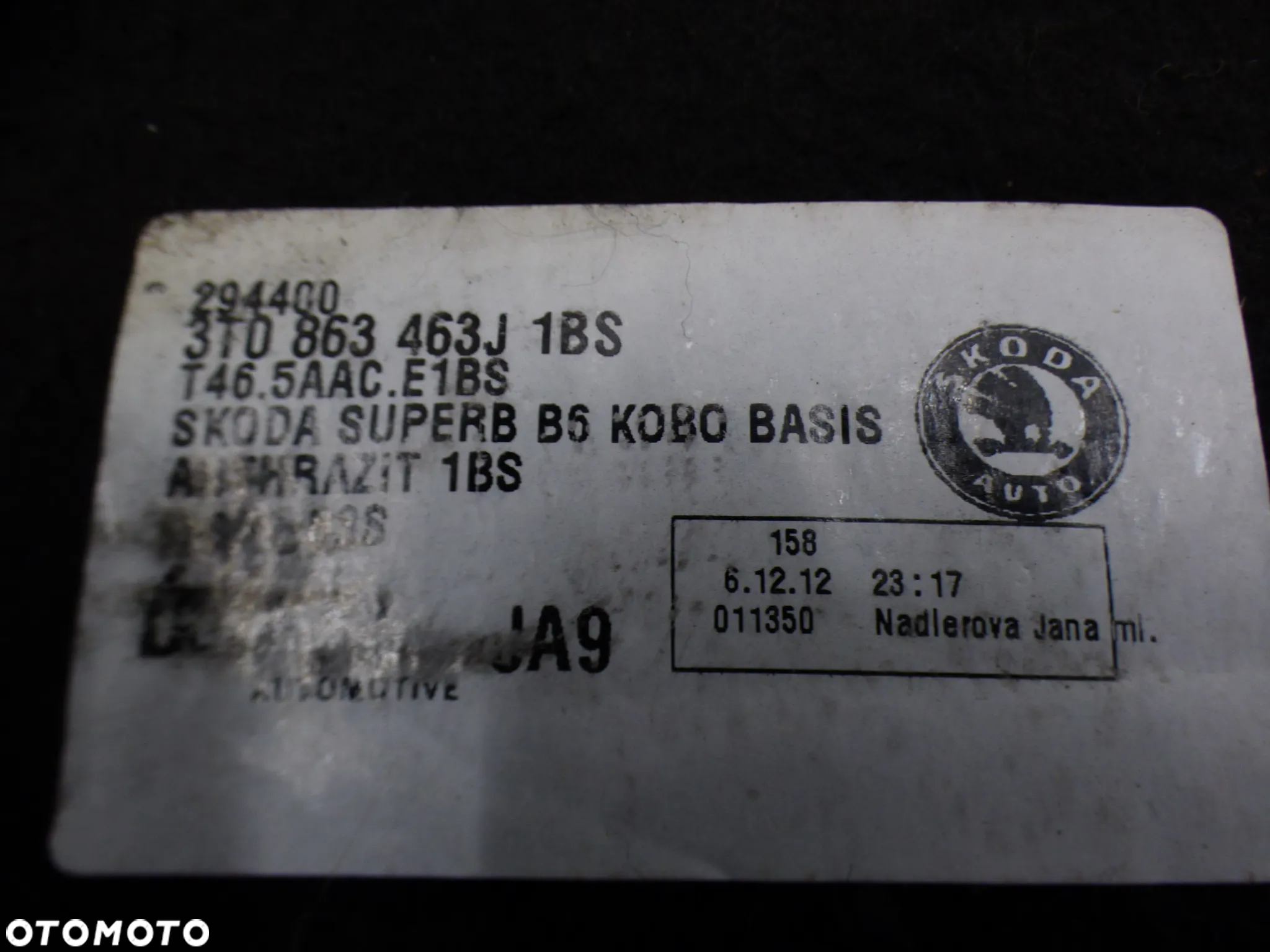 SKODA SUPERB II 2 SEDAN WYKŁADZINA BAGAŻNIKA PODŁOGA MATA 3T0863463J B1646 - 5