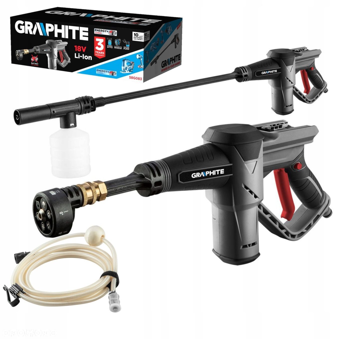 GRAPHITE MYJKA CIŚNIENIOWA AKUMULATOROWA 18V 24 bar DYSZA LANCA PIANOWNICA - 1