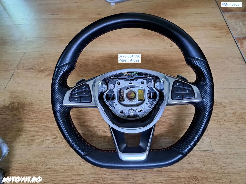 Volan cu padele sport cusatura rosie original Mercedes B-class W246 A-class W176 GLA W156 CLA W117 CLS W218 SLC W172 SLK R172 - 1