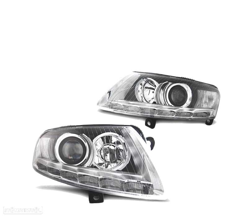 FARÓIS XENON AUDI A6 C6 04-08 CROMADO DRL - 2