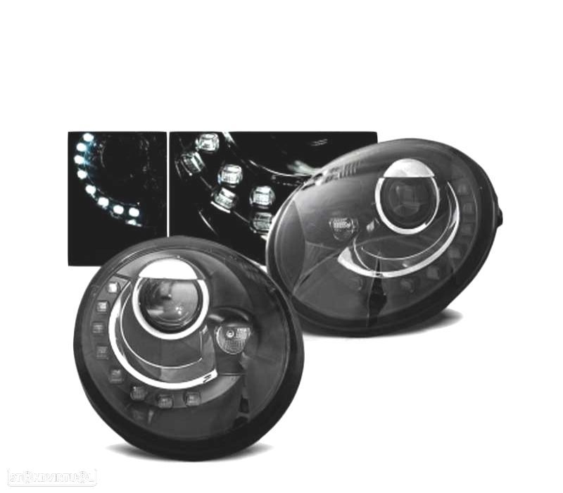 FARÓIS LUZ DIURNA LED VOLKSWAGEN VW BEETLE 95-05 FUNDO PRETO - 1
