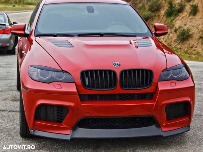 Set 2 Pleoape Faruri Far Adeziv BMW X6 E71 2008 - 2014, Negru Lucios - 6